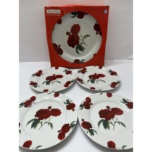 Gracie China Red Rose Dinner & Dessert Plates Set Of 8 Fine Porcelain 10.5x7.5"